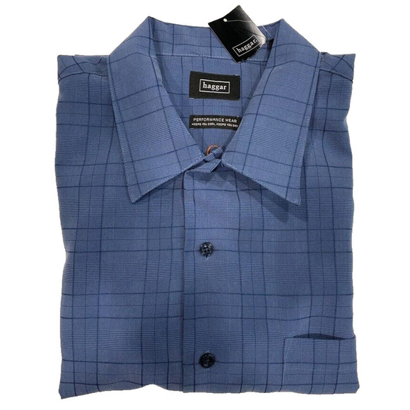 Haager Perfomance wear -Blue button down short sleeve over pants shirt men Large - Picture 1 of 6